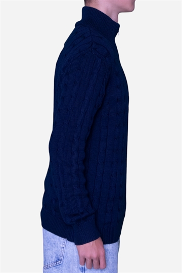 Basic- Half Zip Cable Knit - Navy